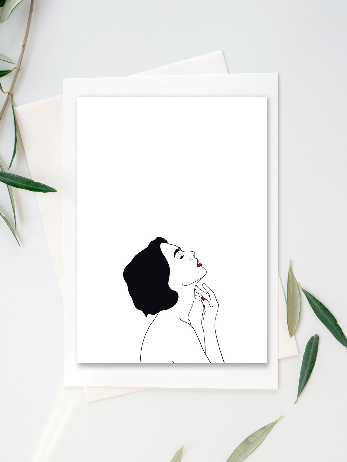 Woman With Red Lipstick Minimalist Profile Line Beauty Art Poster - Image 4