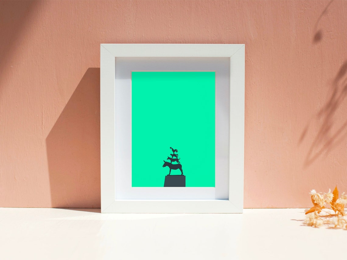 Bremen Town Musicians Statue Mint Silhouette Landmark Art Poster - Image 4