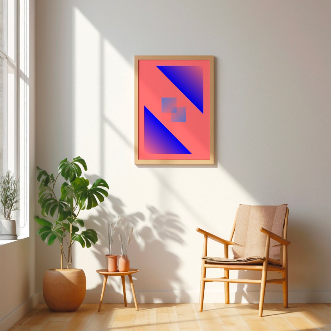 Coral and Blue Gradient Triangle Modern Geometric Abstract Poster - Image 4