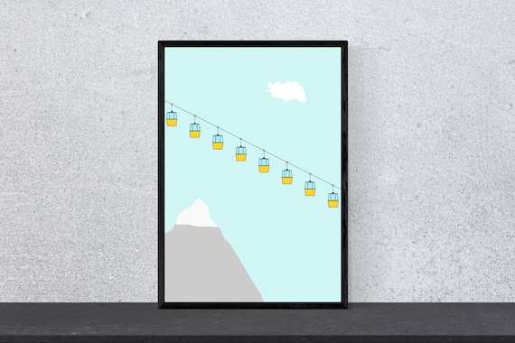 Mountain With Gondolas Travel Poster, Minimal Modern
