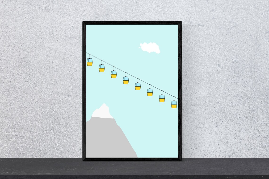 Mountain With Gondolas Travel Poster, Minimal Modern