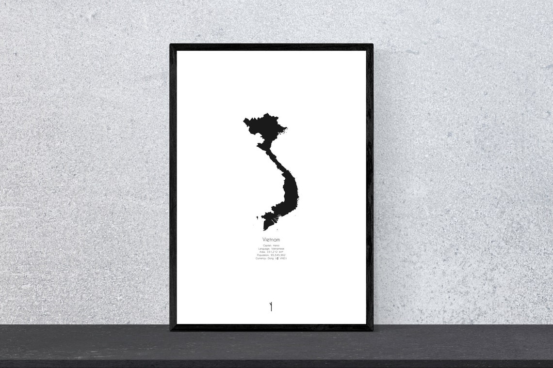 Vietnam Country Map Outline Minimal Black Silhouette Art Poster