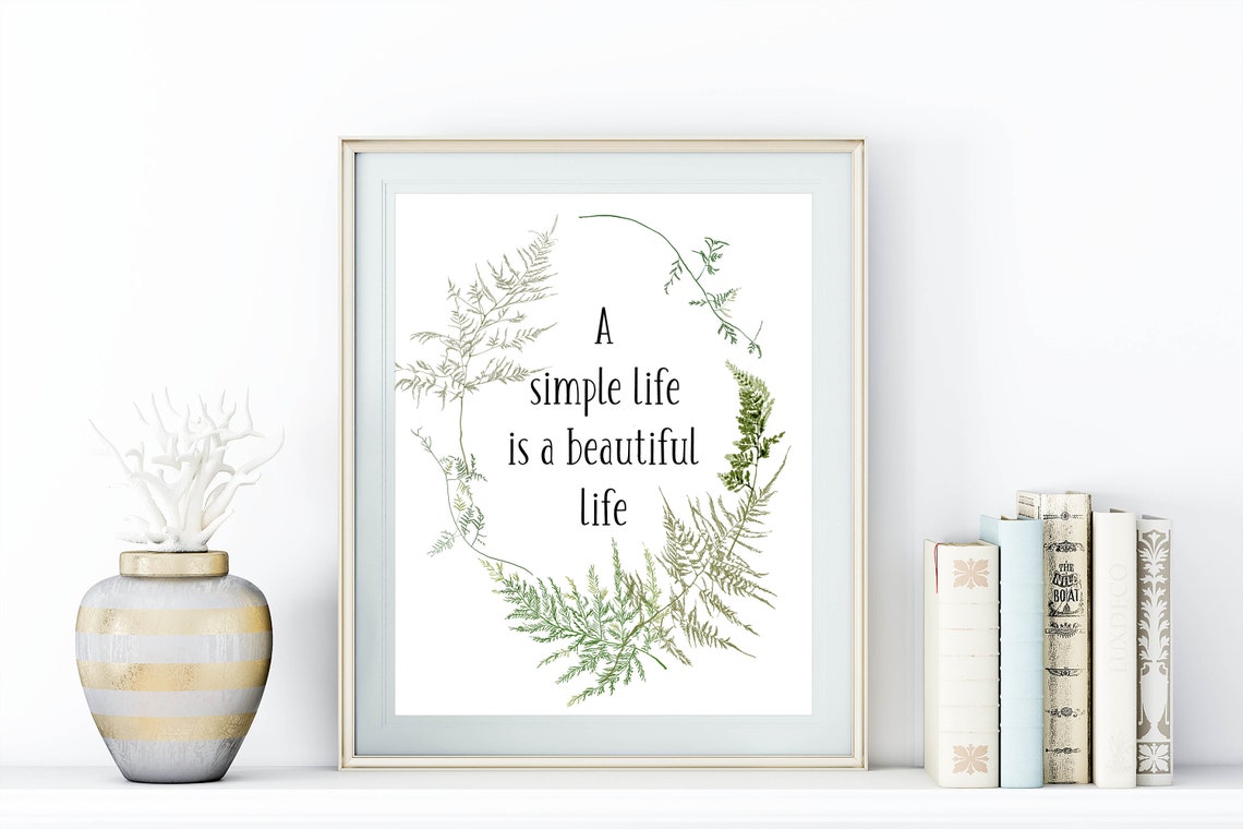 A Simple Life Is A Beautiful Life Sign Inspirational Quote 5x7 8x10 11x14 16x20 Diy Woodland Sign Fern Wreath Country Wall Decor - Image 2