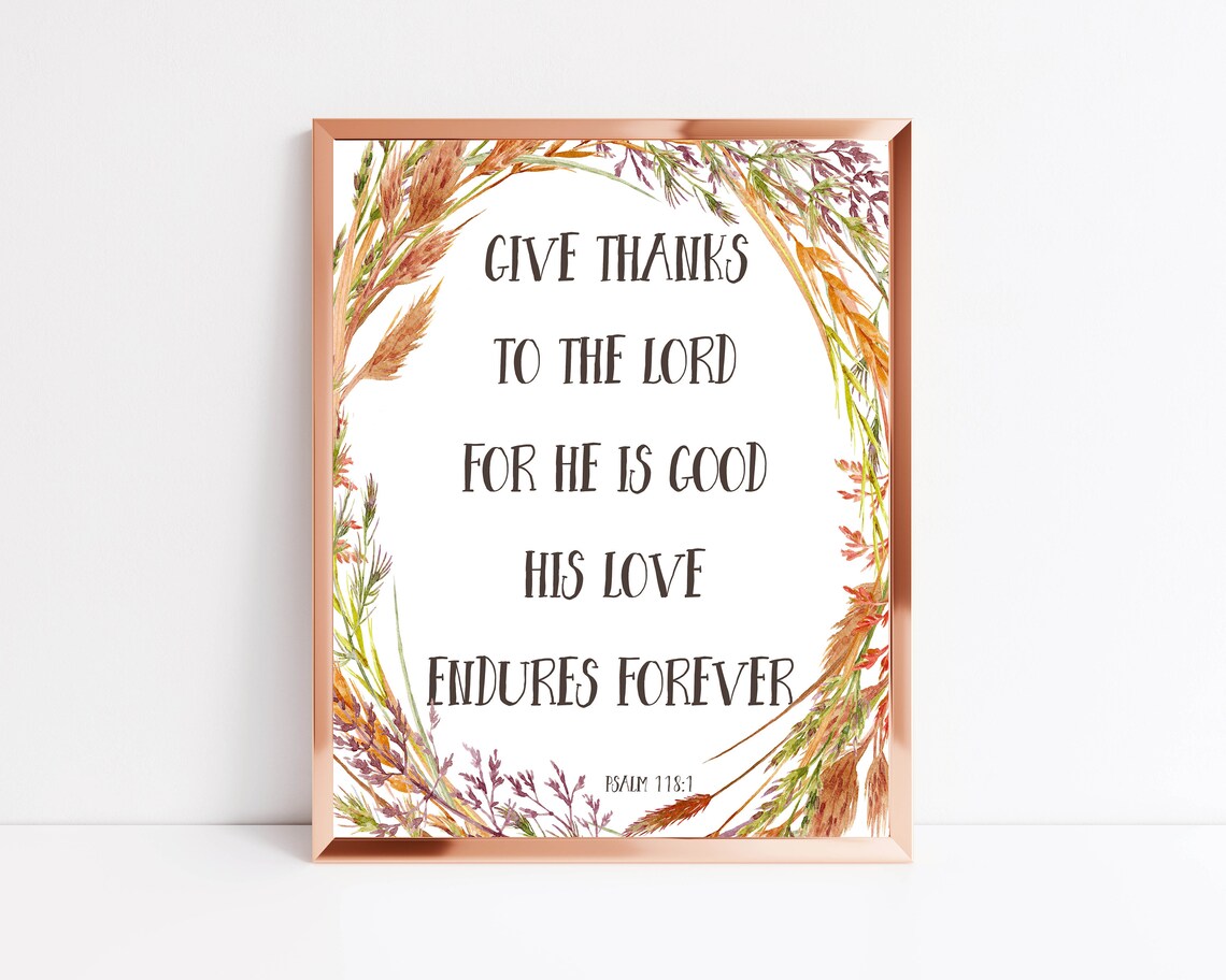 Psalm 1181 Give Thanks to the Lord Autumn Wheat Wreath Scripture Poster - Image 2