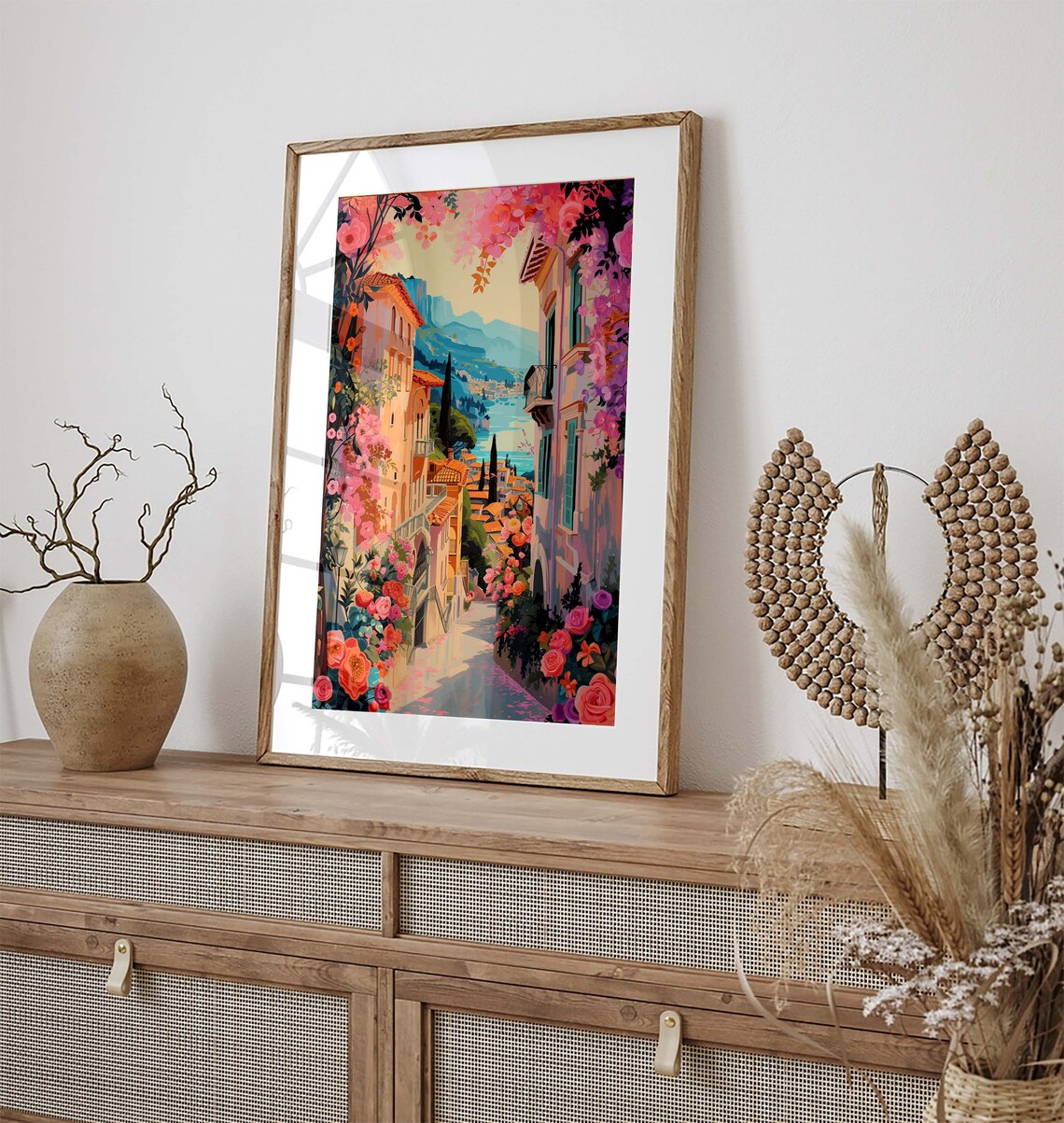 Amalfi Coast Flowered Alley Seaside Italy Mediterranean Art Poster - Image 3