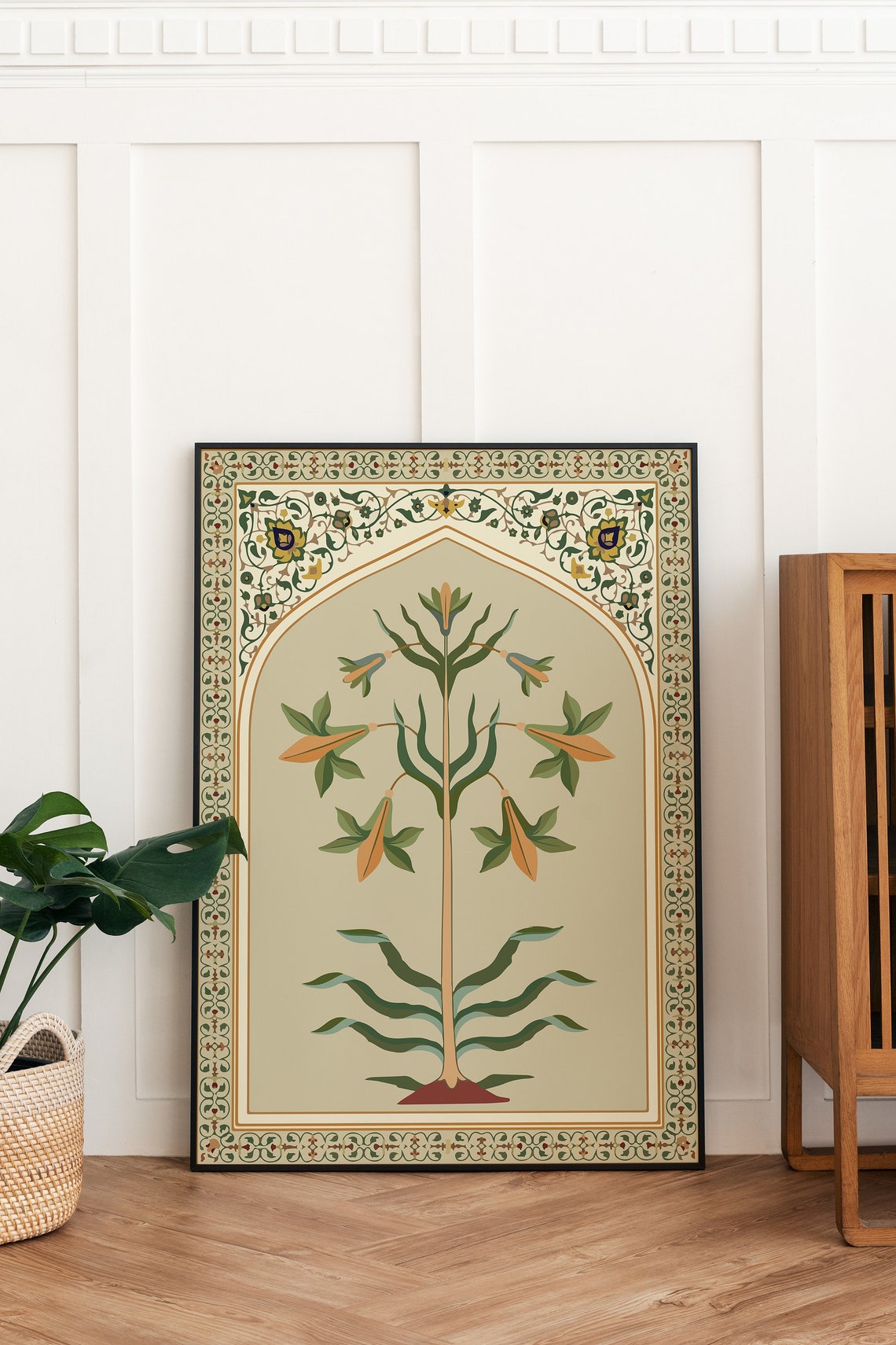 Mughal Flowering Plant With Orange Lilies in an Arch Panel Poster - Image 2