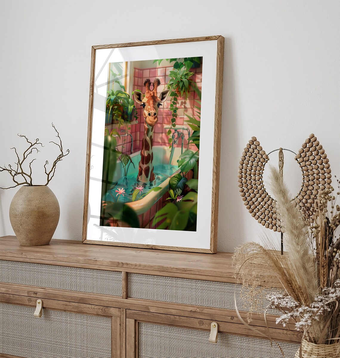 Giraffe In A Tub Botanical Animal Art Print - Image 3