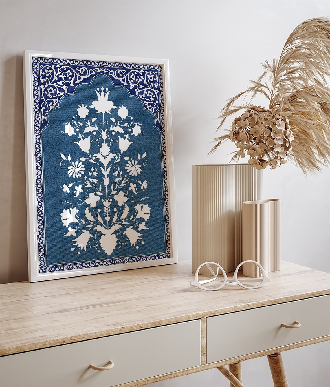 Teal Blue Mughal Floral Arch Indian Palace Decor Motif Art Print - Image 3