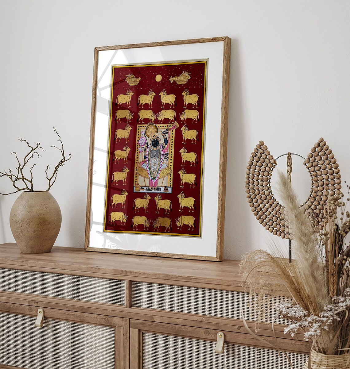 Shrinathji Pichwai Painting With Golden Cows Hindu Folk Art Poster - Image 3
