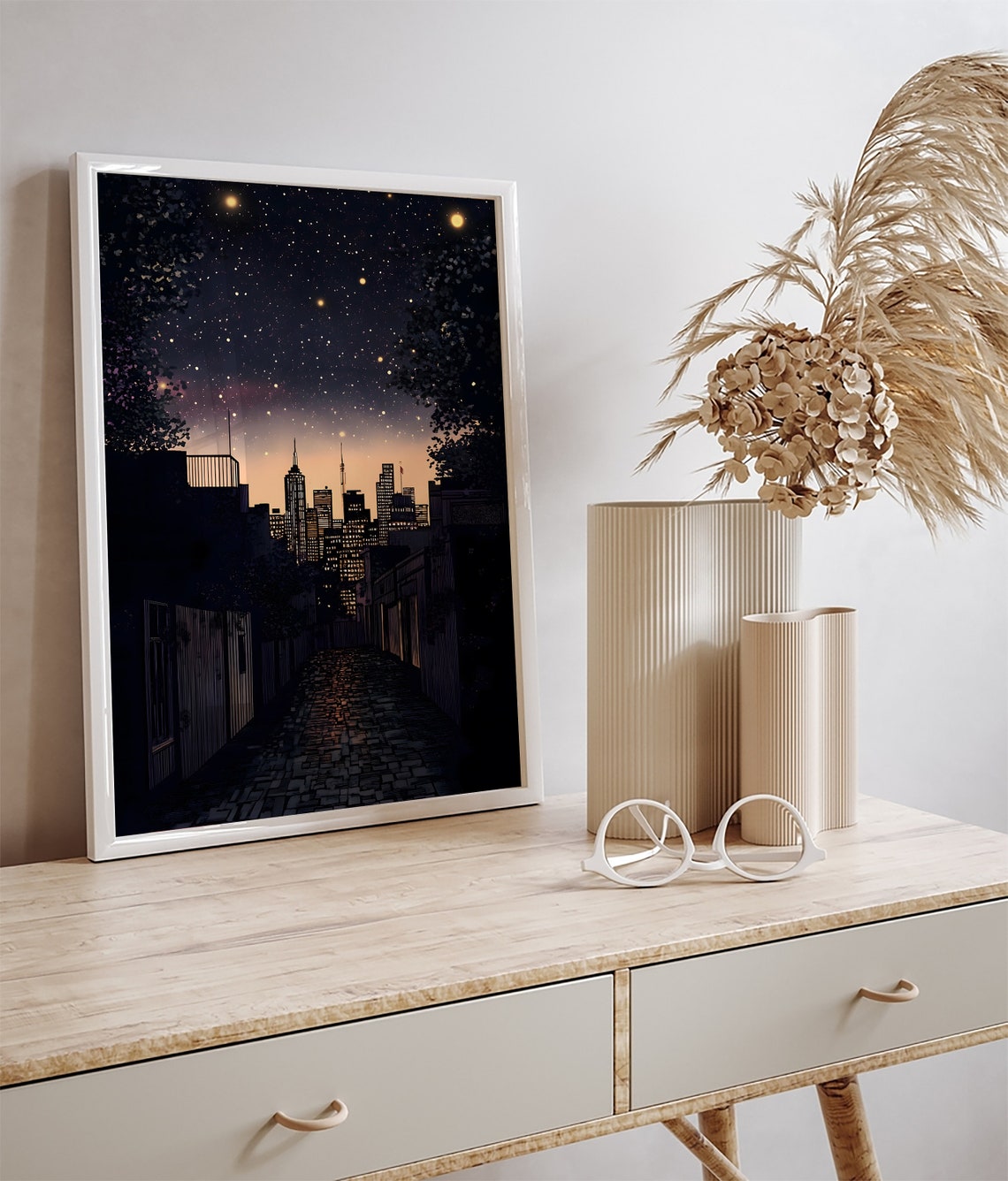 Starry Night City Skyline View from Alley Dreamy Night Sky Poster - Image 3
