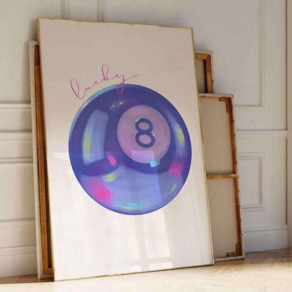 8 Pool Ball Preppy Print Lucky8 Wall Art Trendy Bar Cart Poster Y2k Decor Funky Dorm Room