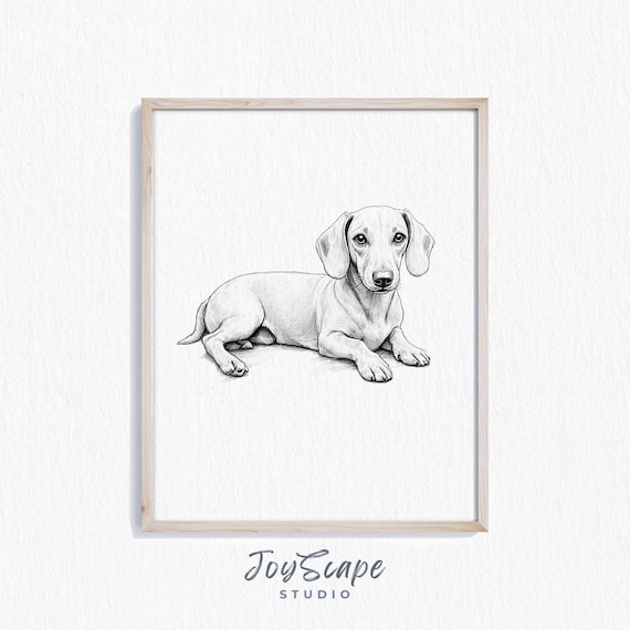 Dachshund Illustration Rustic Dog Art Print Minimalist Black And White Puppy Decor Vintage Pet Wall