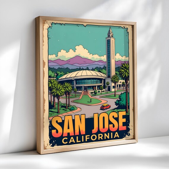 San Jose California Retro Landmark Skyline City Travel Poster