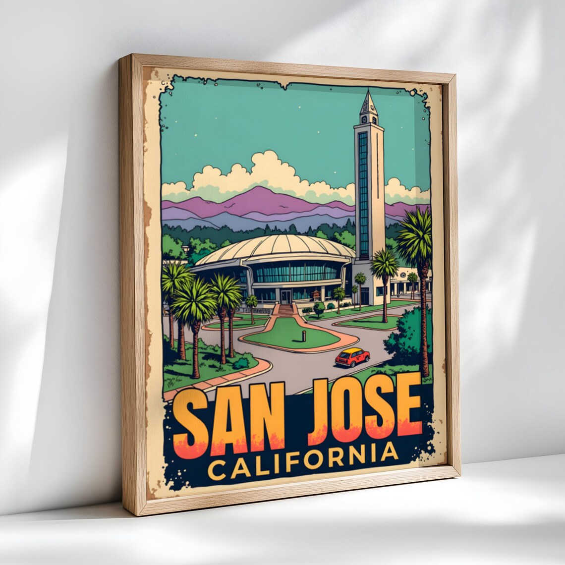 San Jose California Retro Landmark Skyline City Travel Poster