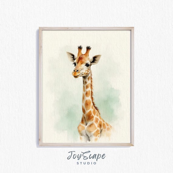 Giraffe Watercolor Painting Wildlife Wall Art Rustic Animal Decor Safari Nursery Print Jungle 287