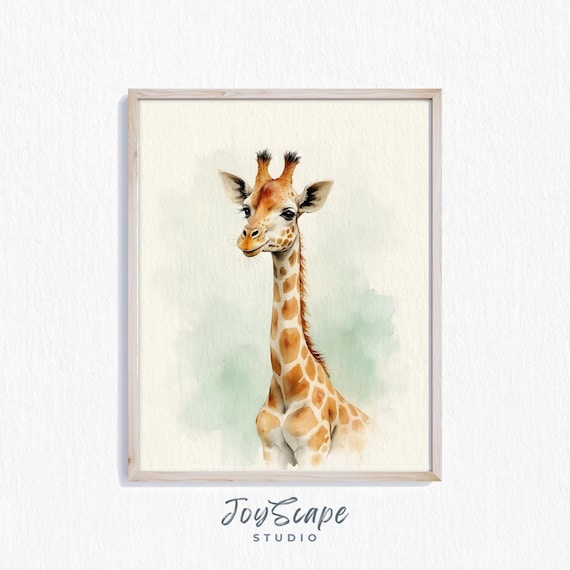 Sweet Giraffe Watercolor Portrait Safari Nursery Baby Wall Art
