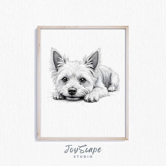 West Highland Terrier Puppy Black and White Sketch Cute Pet Poster
