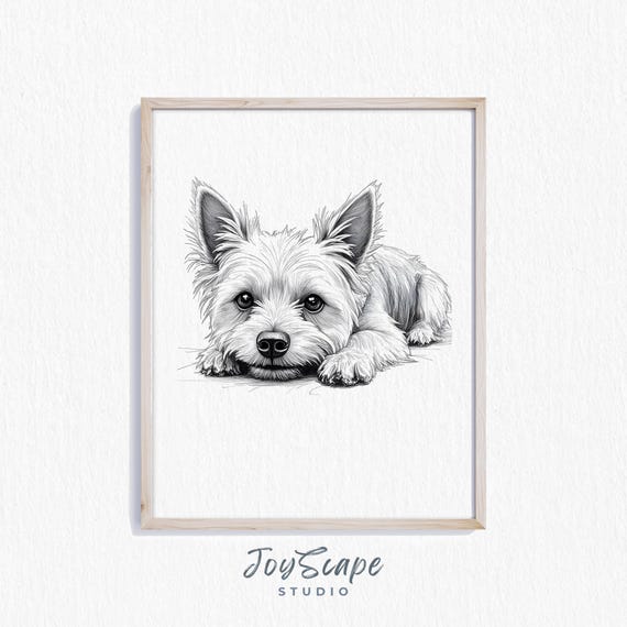 Yorkshire Terrier Drawing Charming Dog Art Rustic Pet Portrait Wall Decor Nursery Animal Print