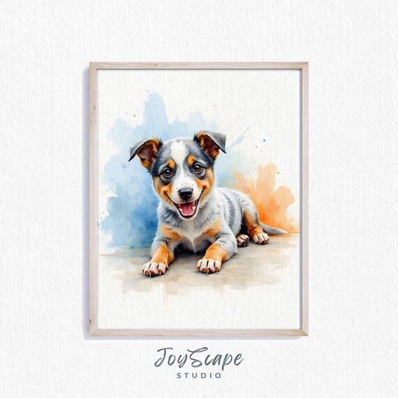 Blue Heeler Australian Cattle Dog Puppy Watercolor Art Poster