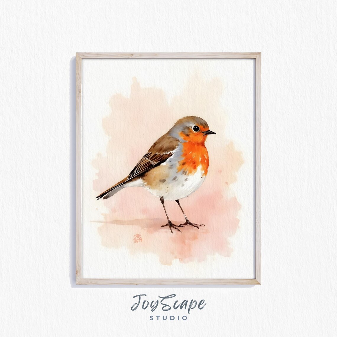 European Robin With Bright Orange Breast Watercolor Bird Art Poster