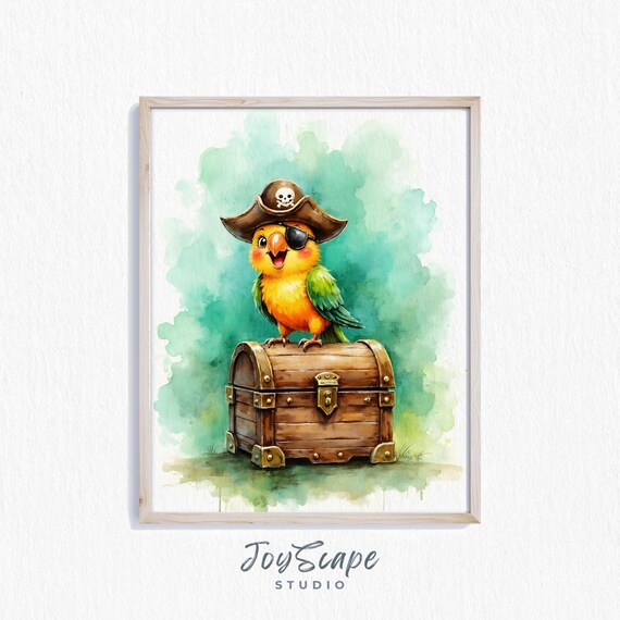 Pirate Parrot With Hat And Sunglasses On Treasure Chest Poster