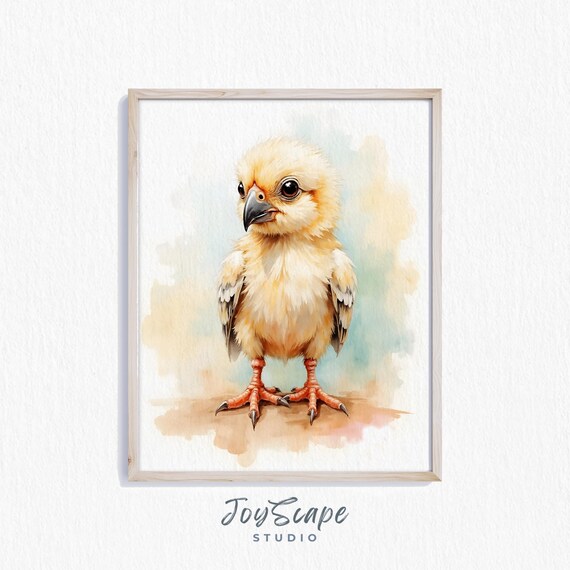 Baby Chick Watercolor Fluffy Yellow Bird Spring Nursery Art Print