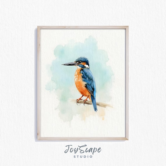 Common Kingfisher Blue Orange Bird Watercolor Wildlife Art Print