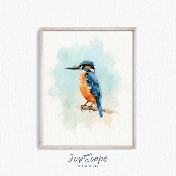 Kingfisher Watercolor Art Rustic Bird Illustration Nature Wall Decor Nursery Wildlife Print Vintage Style 264
