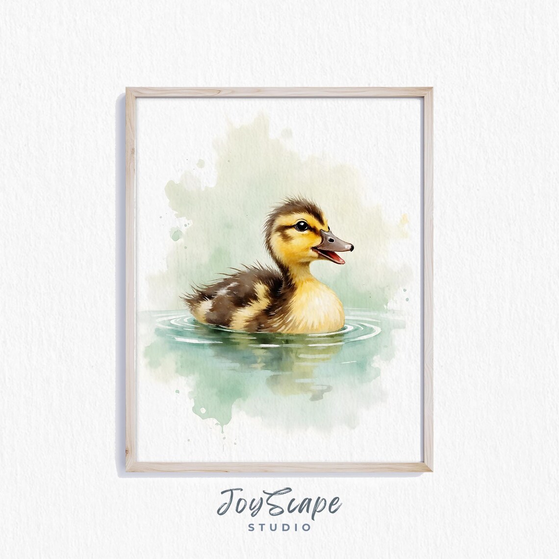 Mallard Duckling Watercolor Yellow Brown Baby Duck Swimming Poster