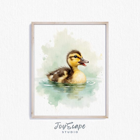 Mallard Duckling Art Spring Baby Duck Watercolor Rustic Nursery Wall Print Country Cottage Decor