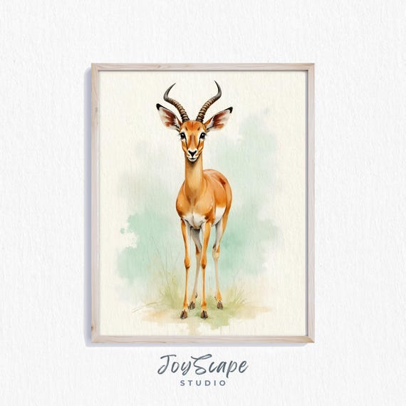 Impala Watercolor Art Print Animal Painting Rustic Wildlife Decor Nursery Wall Nature Illustration Vintage Style 290