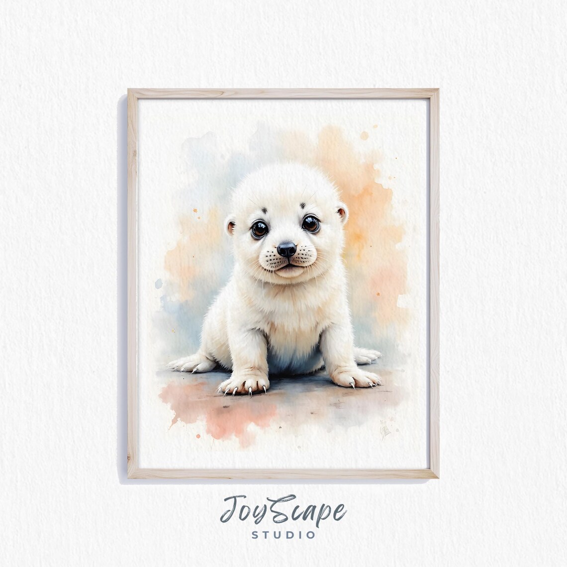 Baby Harp Seal Pup Watercolor Nursery Poster Cute White Seal
