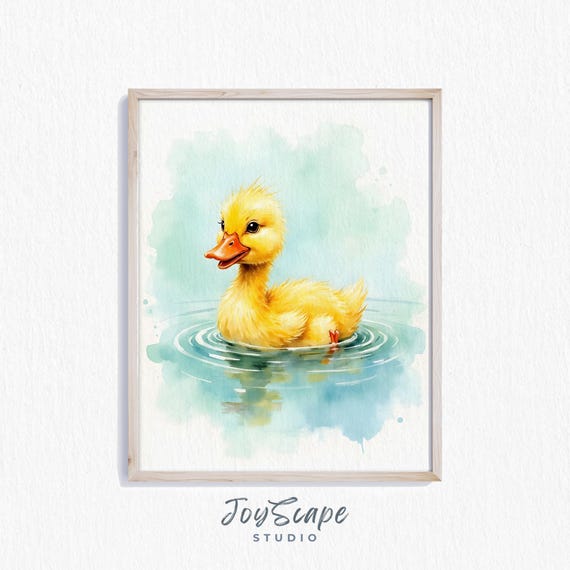 Pekin Duckling Watercolor Fluffy Yellow Duck Art Farmhouse Nursery Wall Print Baby Animal