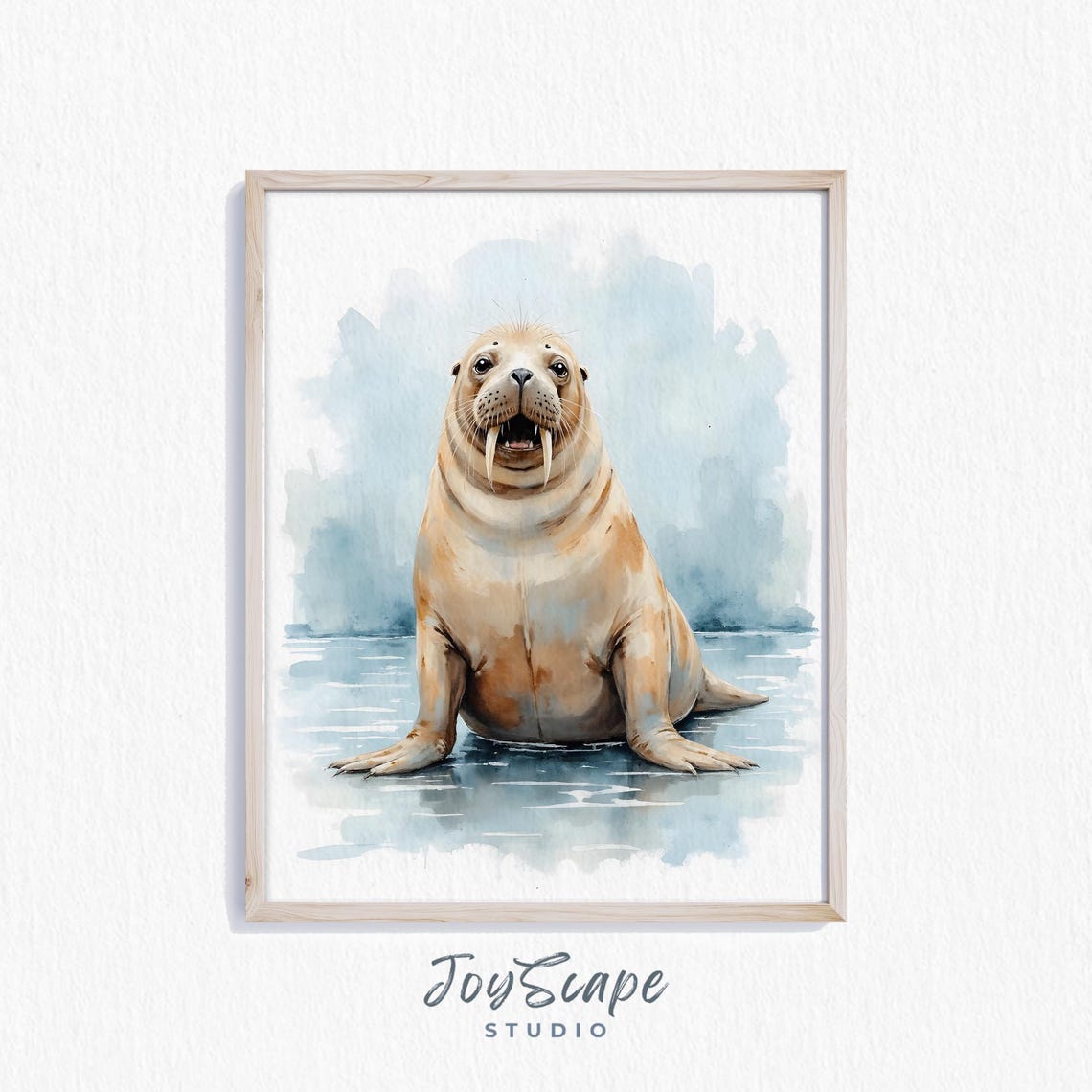 Happy Smiling Walrus Watercolor Ocean Nursery Sea Life Wall Art