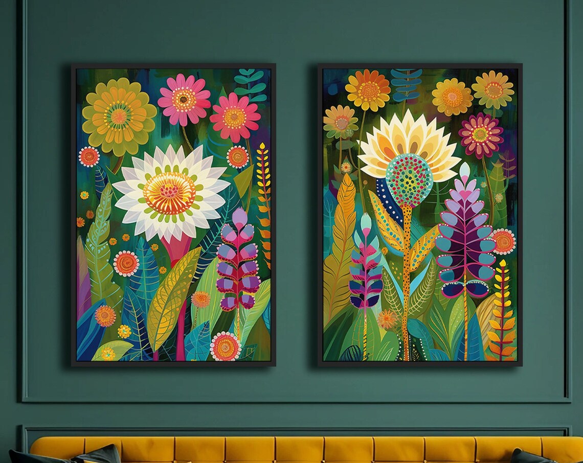 Whimsical Flowers, Colorful Floral Art Print