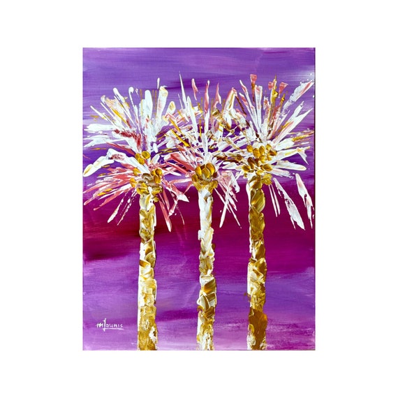 Abstract Painting Tropical Purple Sunset Art Palm Tree Original Painting Coastal Wall Art California Art Colorful Prints On