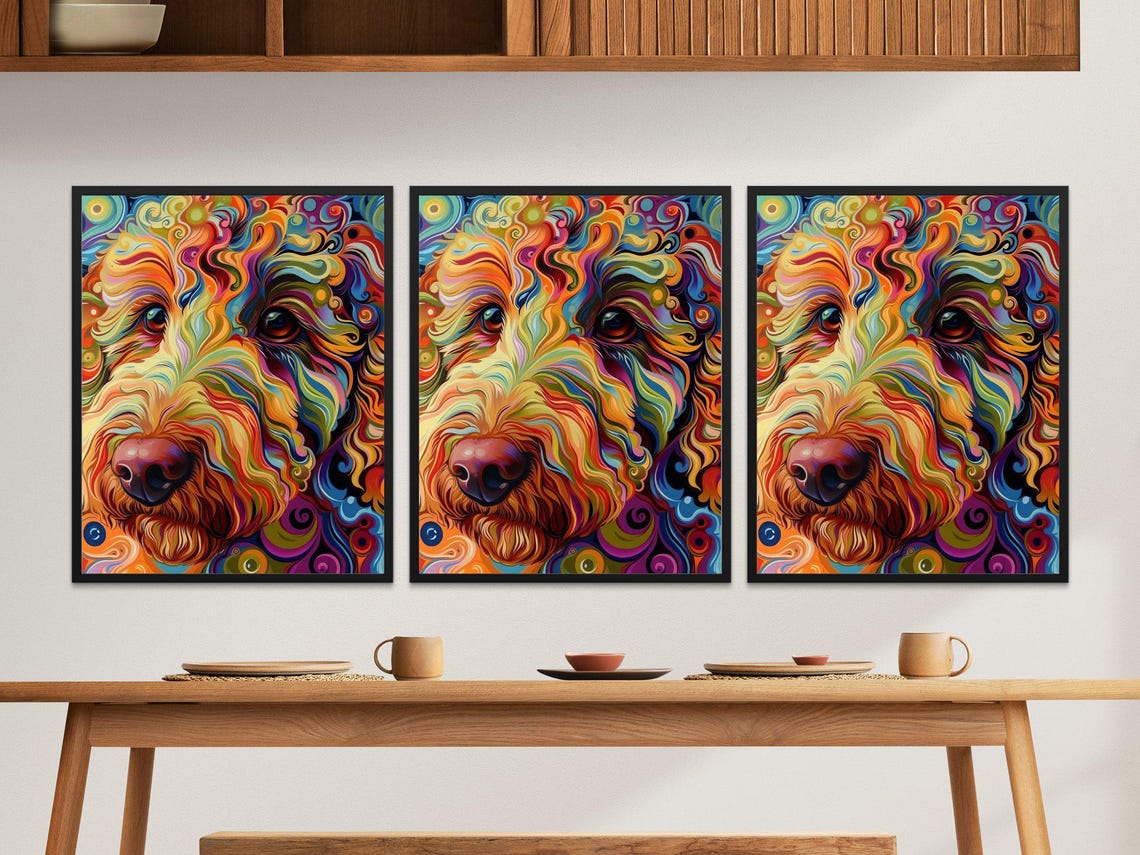 Colorful Abstract Dog Portrait Swirling Rainbow Doodle Art Poster - Image 2