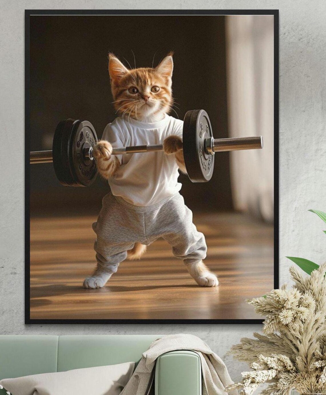 Adorable Kitten Lifting Barbell Gym Clothes Funny Fitness Poster