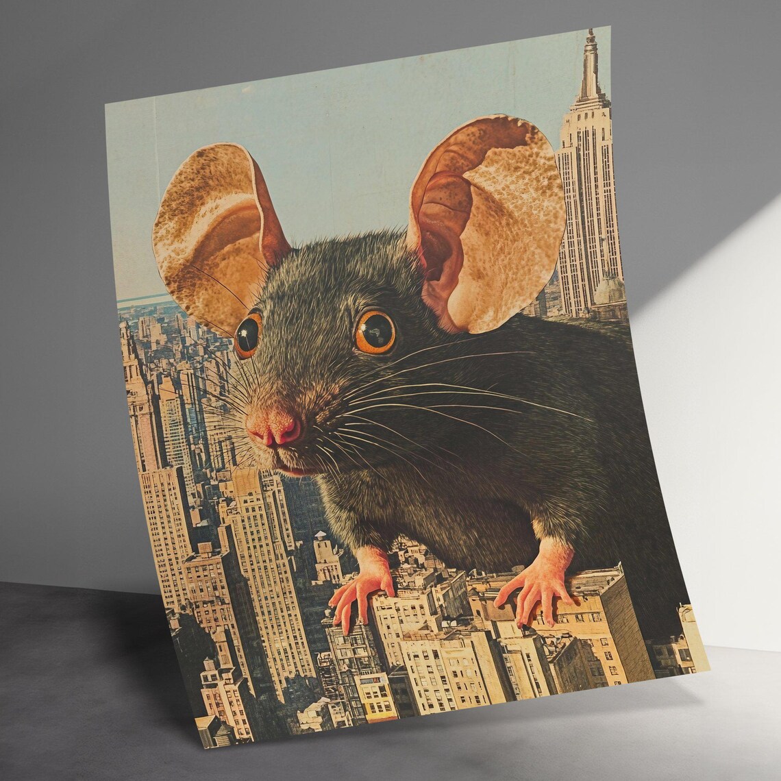 Giant Mouse Looming Over New York City Skyline Surreal Art Poster - Image 3