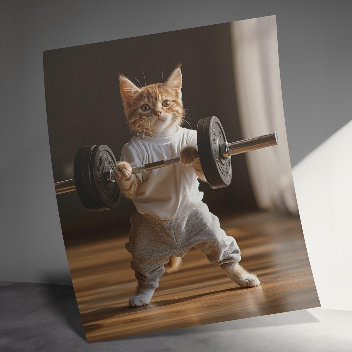 Adorable Kitten Lifting Barbell Gym Clothes Funny Fitness Poster - Image 3