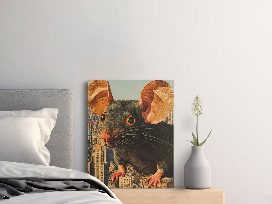 Giant Mouse Looming Over New York City Skyline Surreal Art Poster - Image 2