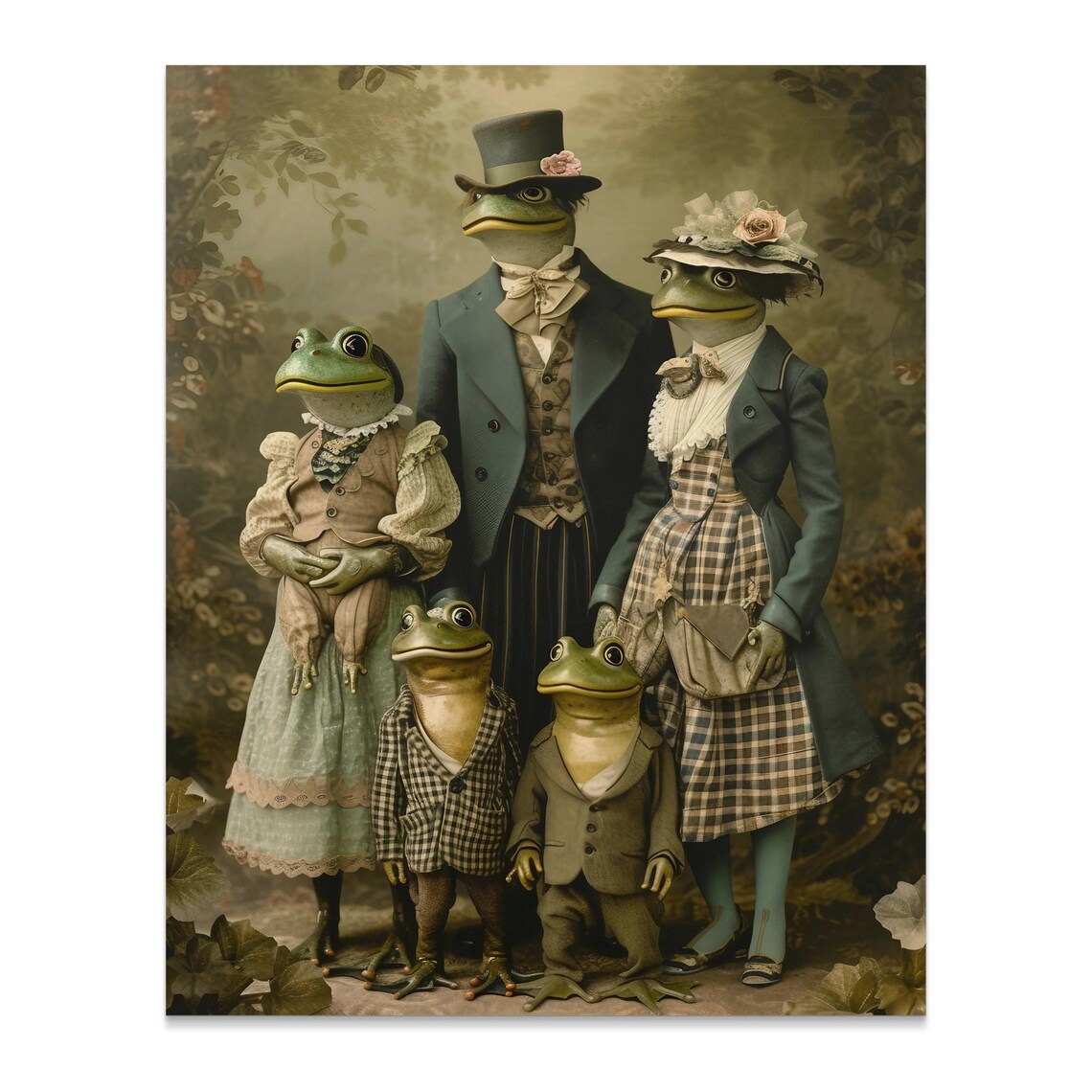 Victorian Frog Family Portrait in Period Clothing Quirky Wall Art - Image 2