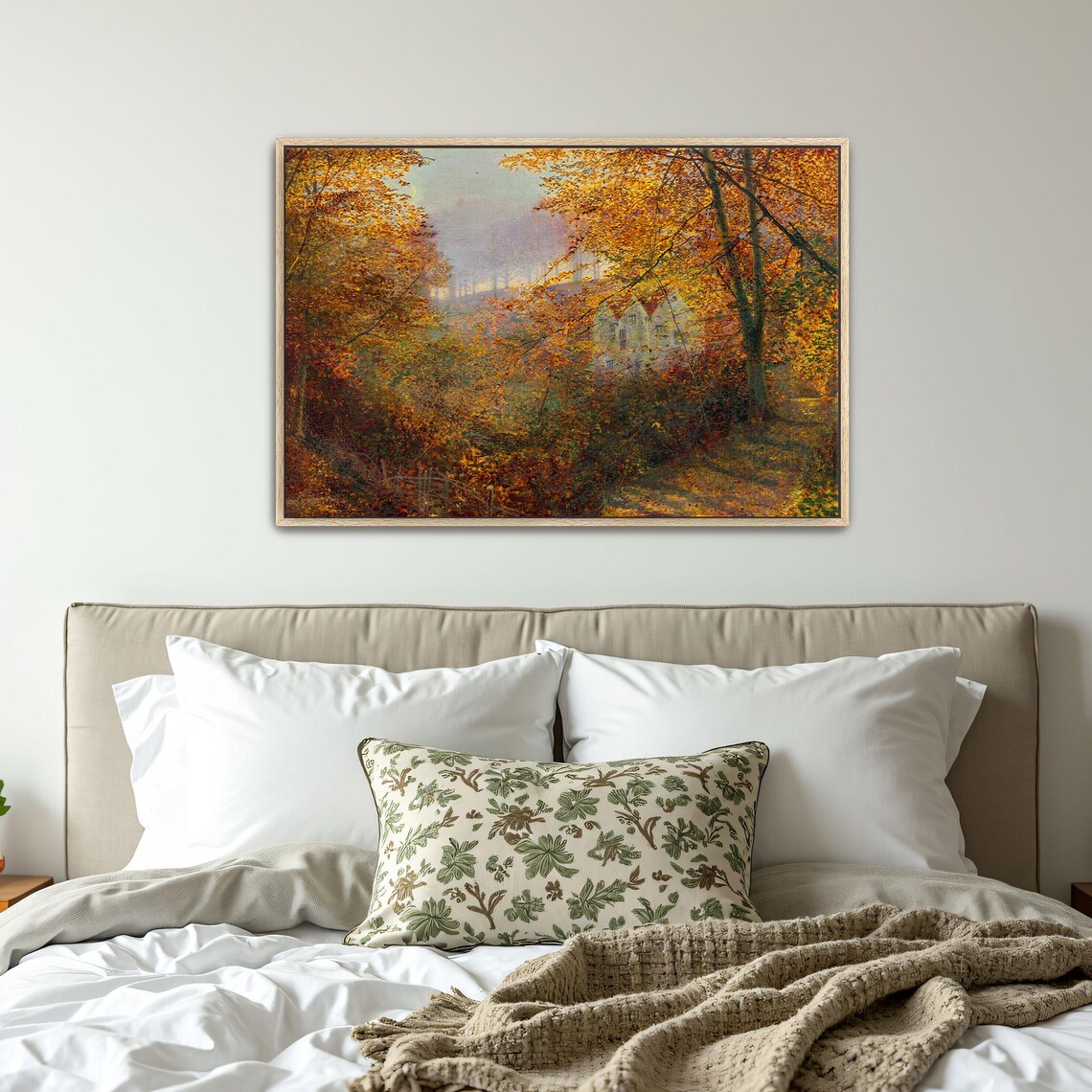 Framed Wall Art Of Autumnal Forest With House Landscape Print Brown And Green Bedroom Artwork Victorian Oil Painting - Image 4