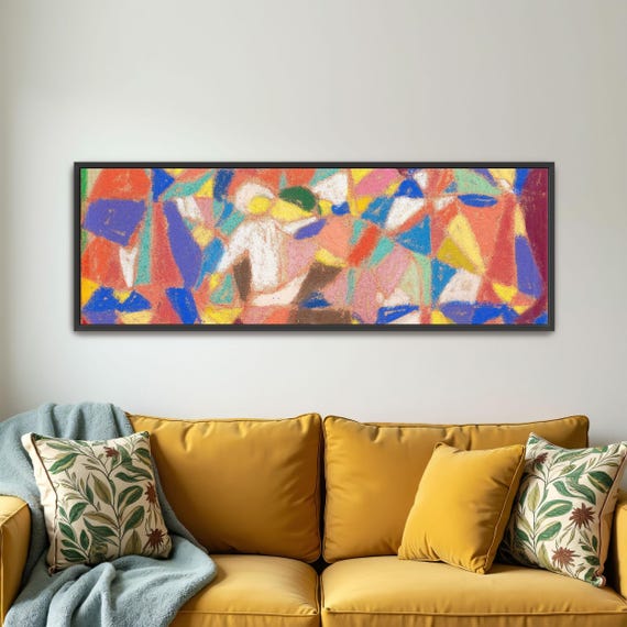 Abstract Colorful Art With Geometric Shapes Panoramic Wall Art Horizontal Framed Art Above Bed Wall Art Bedroom And Living Room Art