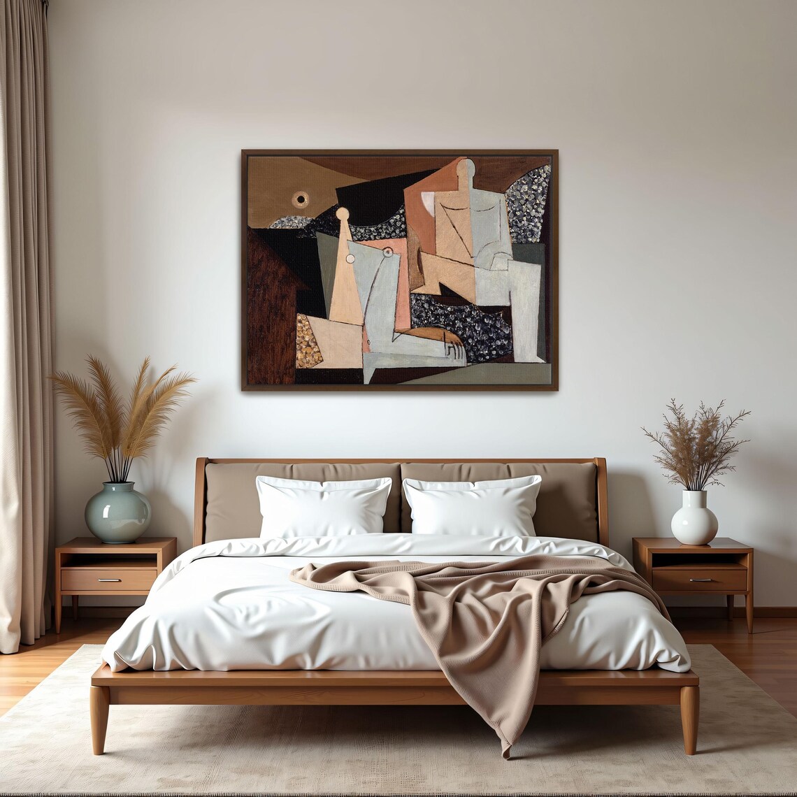Cubist Painting Of Two Seated Figures In Brown And Beige Tones Poster - Image 5