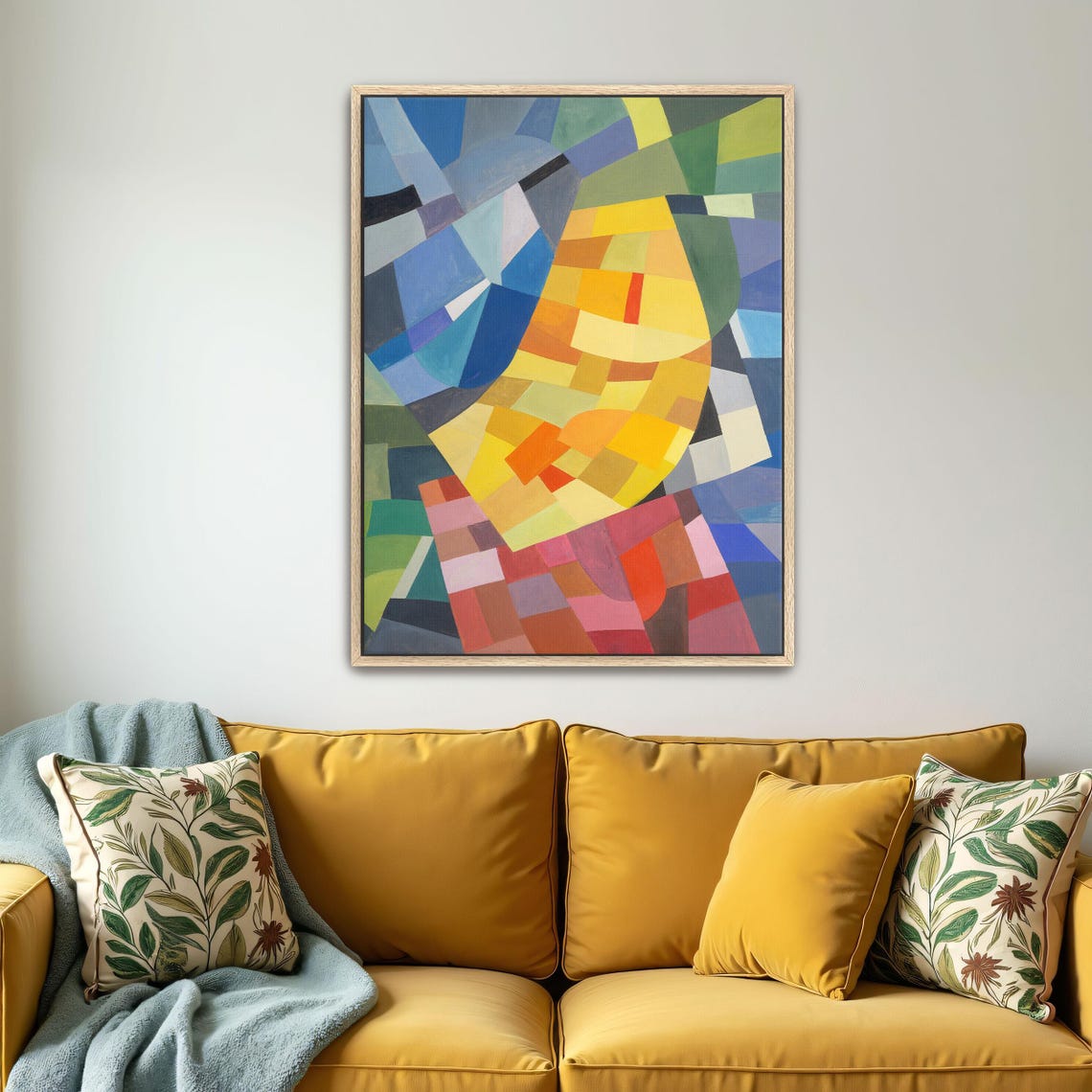 Colorful Geometric Abstract Painting With Golden Sunburst Poster