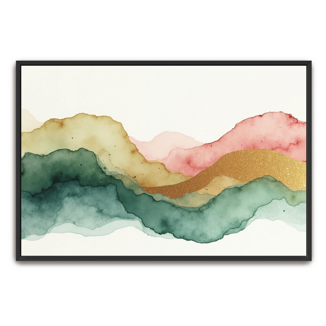 Abstract Pastel Mountain Layers In Green Amber Blush And Gold Poster