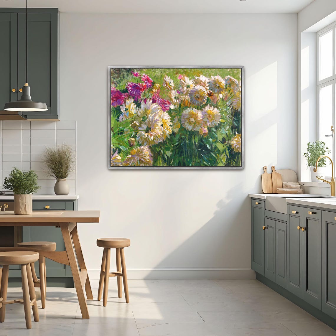 Colorful Dahlias in Bloom Impressionist Flower Garden Art Poster - Image 3