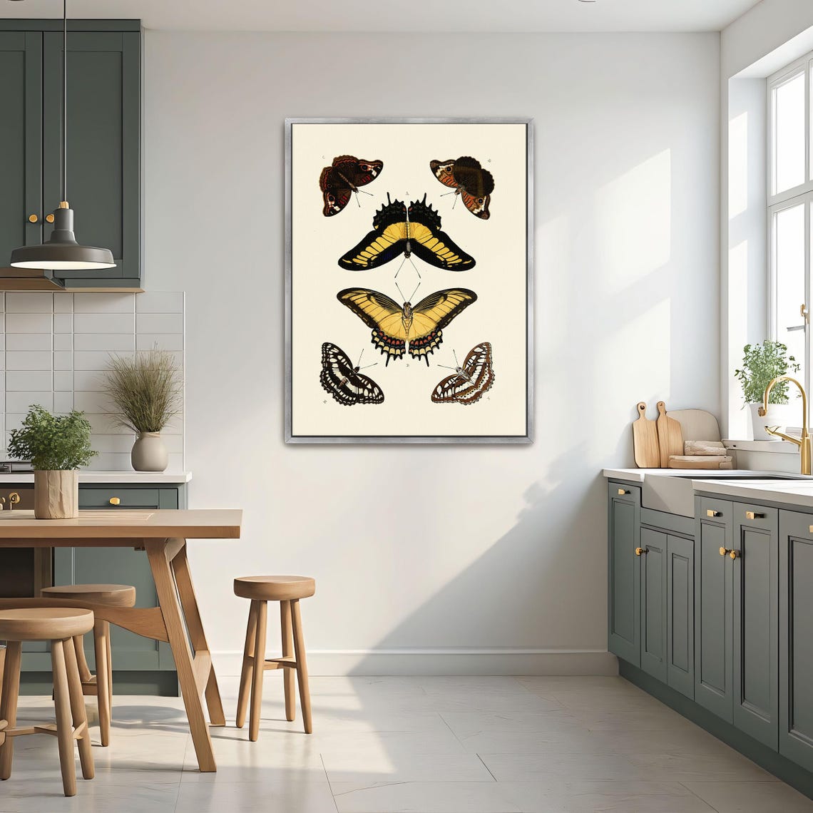 Framed Wall Art Of Five Butterflies On A White Background Animal Wall Art Black And Brown Bedroom Art Print Victorian Illustration - Image 2