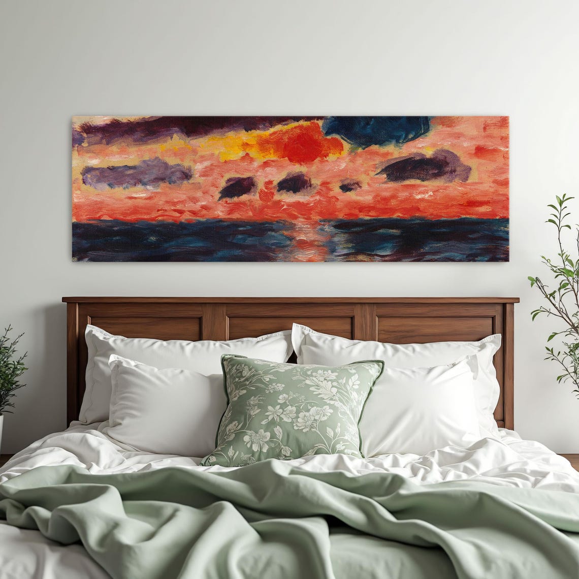 Fiery Sunset Over Dark Ocean Abstract Panoramic Seascape Poster